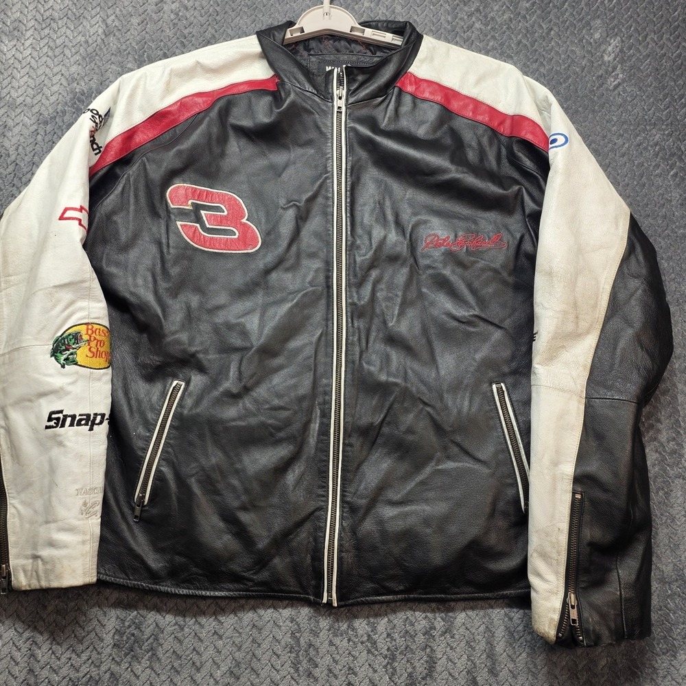 Dale Earnhardt NASCAR Men's Leather Racing Jacket XL Black Red GM Goodwrench